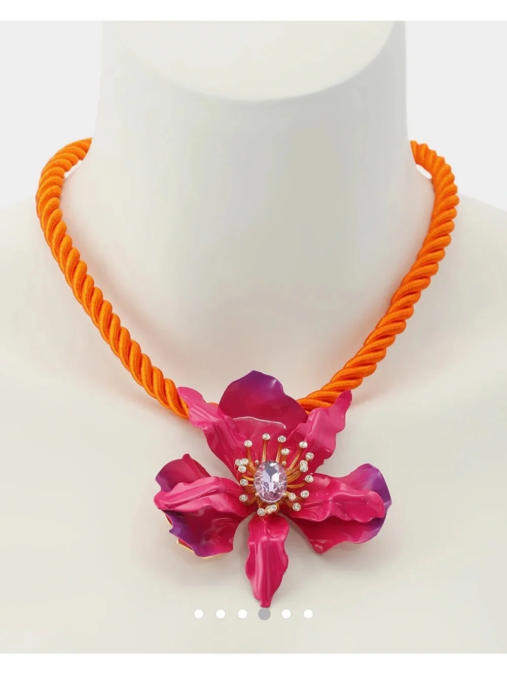 Betsey Johnson orchid Pendant Necklace with Orange Rope  Cord NWT